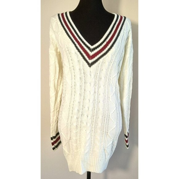 Sweater Dress Cable Knit White Multicolor sz Small Sexy Short - Picture 1 of 16